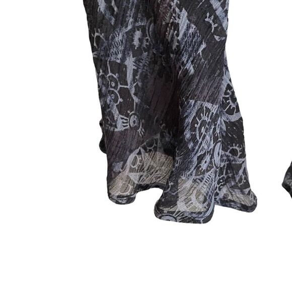 Sundance Blue Silk Printed Long Sleeve Semi-Sheer Popover Blouse Black Lace 8 - Picture 4 of 8